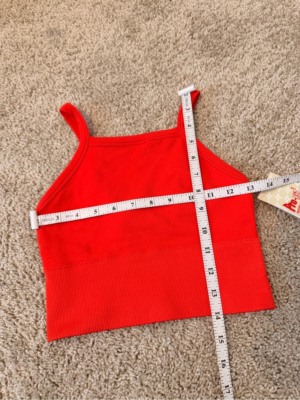 Red Cropped Ribbed Tank w/ in-shelf bra, Small - Picture 3 of 5